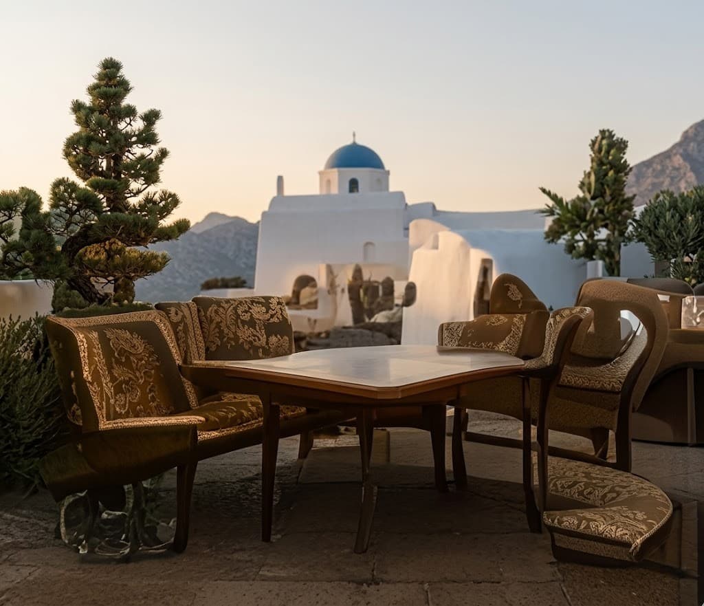 Mediterranean terrace with antique chairs — Luxury Designer Collection